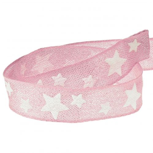 Product Christmas ribbon wire edge pink white star W25mm L15m