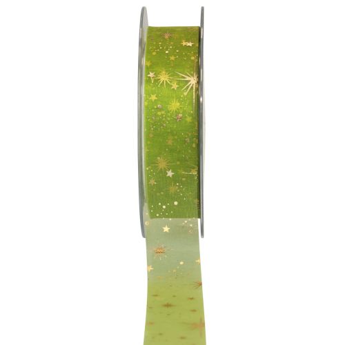 Floristik24 Ribbon Christmas, organza ribbon green star pattern 25mm 25m