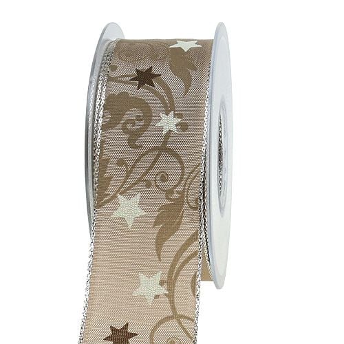 Christmas ribbon light brown with pattern 40mm 20m