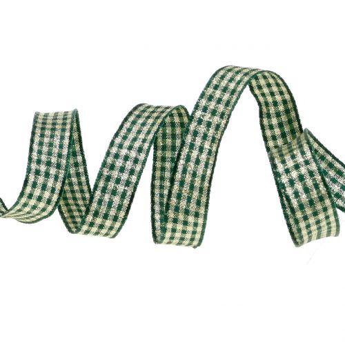 Floristik24 Christmas ribbon check ribbon with mica green 15mm 20m