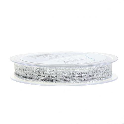 Floristik24 Christmas ribbon check ribbon with mica white 15mm 20m