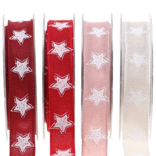 Christmas ribbon linen look with star 25mm 15m