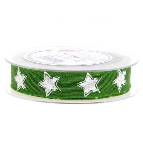 Floristik24 Christmas ribbon linen look with star green 25mm 15m