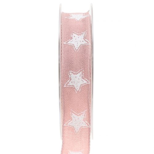 Christmas ribbon linen look with star pink 25mm 15m