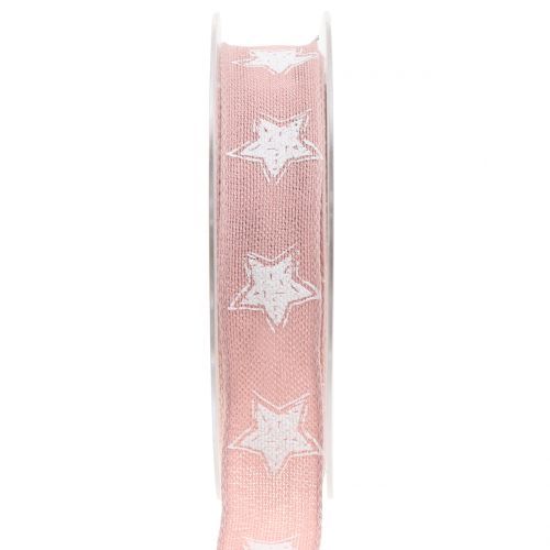 Floristik24 Christmas ribbon linen look with star pink 25mm 15m