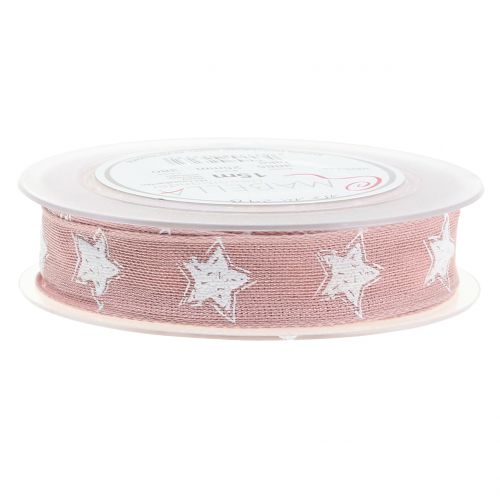 Floristik24 Christmas ribbon linen look with star pink 25mm 15m