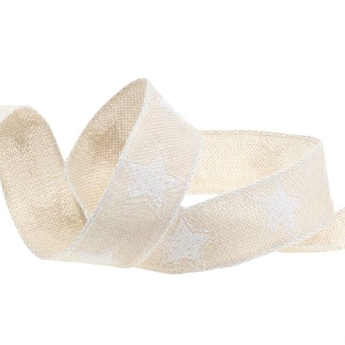 Product Christmas ribbon linen look with star natural 25mm 15m