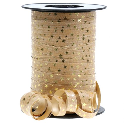 Floristik24 Gift ribbon nature with gold stars 10mm 100m