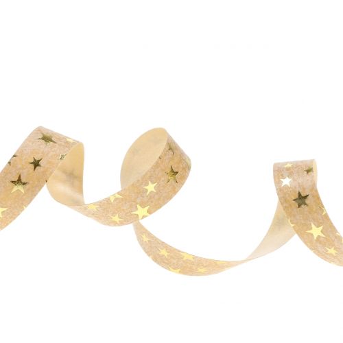 Floristik24 Gift ribbon nature with gold stars 10mm 100m