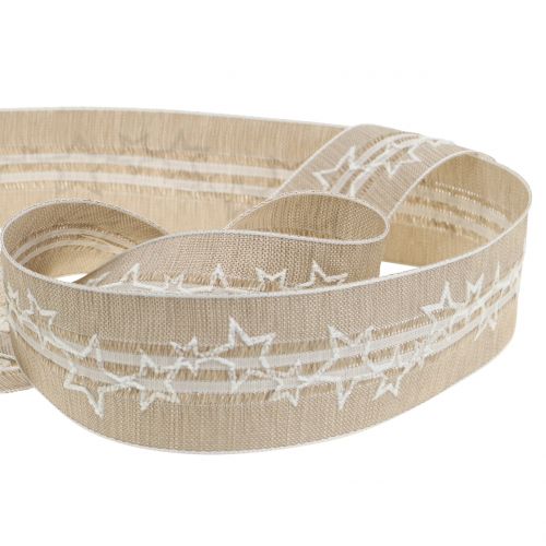 Product Christmas ribbon natural with star 35mm 15m