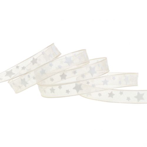 Floristik24 Christmas ribbon organza nature with star 10mm 20m