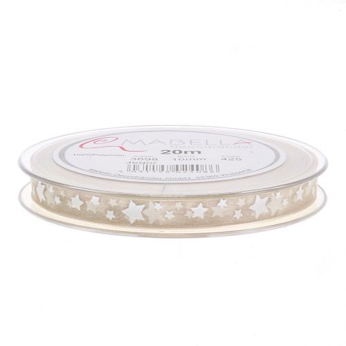 Floristik24 Christmas ribbon organza nature with star 10mm 20m