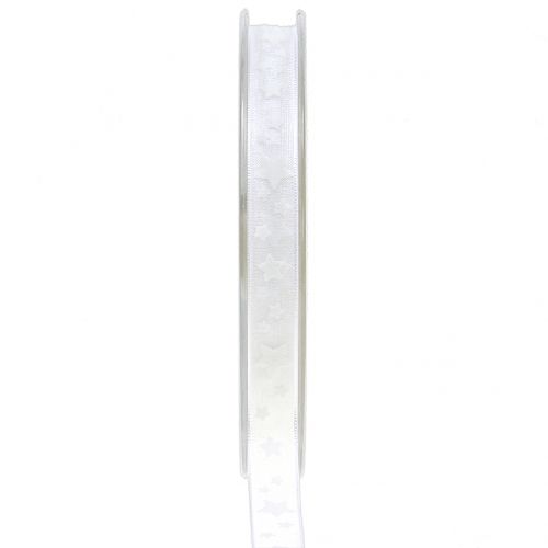 Floristik24 Christmas ribbon organza white with star 10mm 20m