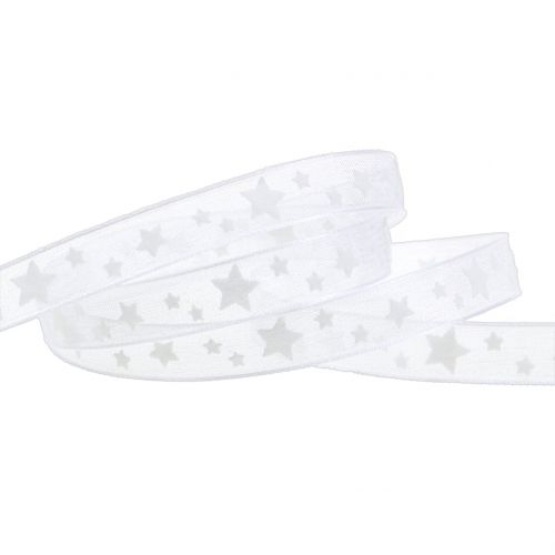 Product Christmas ribbon organza white with star 10mm 20m