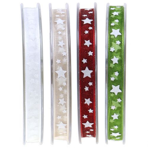 Christmas ribbon organza with star motif 10mm 20m