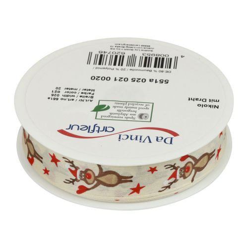 Product Christmas ribbon reindeer cream gift ribbon Christmas 25mm 20m