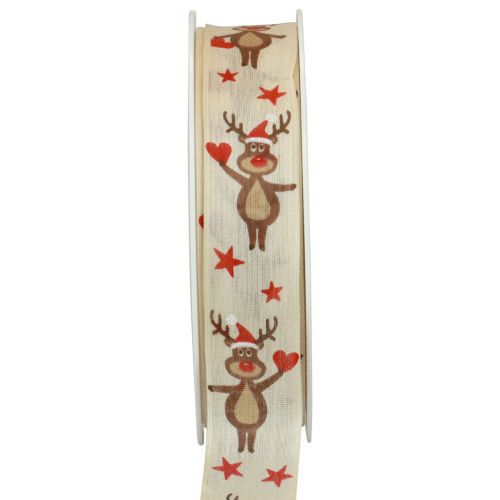 Floristik24 Christmas ribbon reindeer cream gift ribbon Christmas 25mm 20m