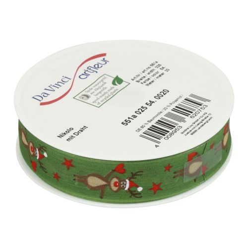 Product Christmas ribbon reindeer green Christmas ribbon 25mm 20m