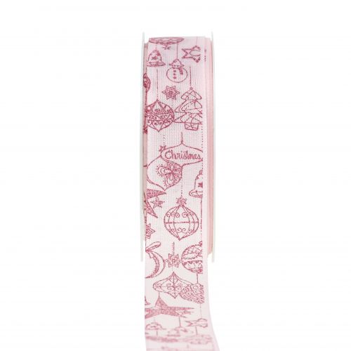 Floristik24 Decorative ribbon pink with Christmas motif 25mm 18m