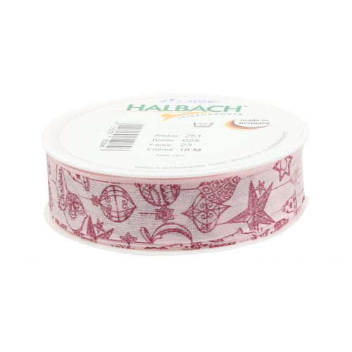 Floristik24 Decorative ribbon pink with Christmas motif 25mm 18m