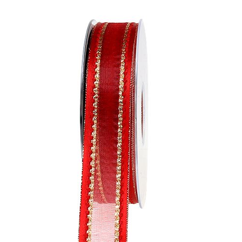 Floristik24 Deco ribbon red with lurex 25mm 20m