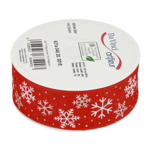 Floristik24 Christmas ribbon red snowflakes gift ribbon 40mm 15m