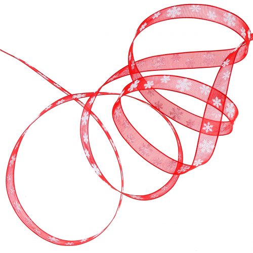 Product Christmas ribbon red with snowflake 10mm 20m