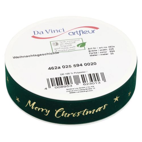 Product Gift ribbon, Christmas ribbon, velvet ribbon Green Merry Christmas 25mm 20m