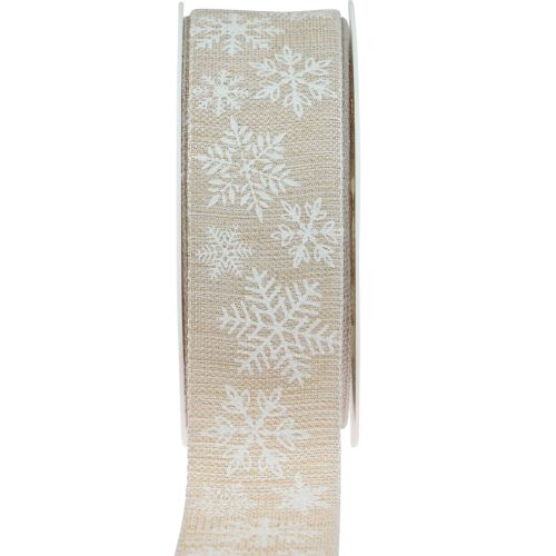 Christmas ribbon snowflake beige gift ribbon 35mm 15m