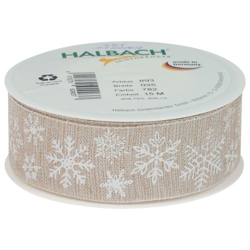 Floristik24 Christmas ribbon snowflake beige gift ribbon 35mm 15m