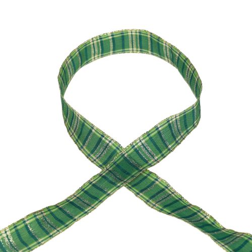 Product Decorative ribbon Scottish Christmas ribbon green gold 25mm 20m