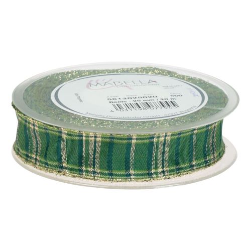 Product Decorative ribbon Scottish Christmas ribbon green gold 25mm 20m