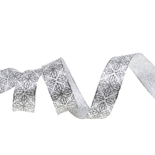 Floristik24 Christmas ribbon with ornaments silver 25mm 18m