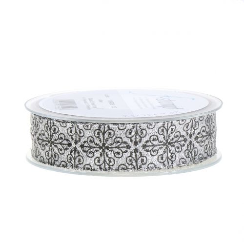 Floristik24 Christmas ribbon with ornaments silver 25mm 18m
