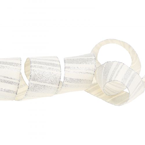 Product Christmas ribbon white with silver stripes pattern 35mm 25m