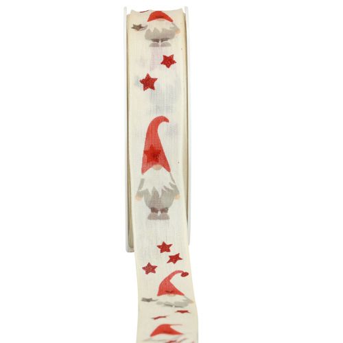 Gift ribbon Christmas ribbon gnome cream 25mm 20m