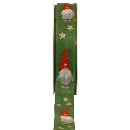 Floristik24 Christmas Ribbon Gnome Green 25mm 20m