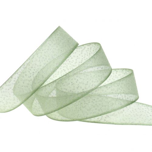 Product Christmas ribbon with mica green 25mm 20m