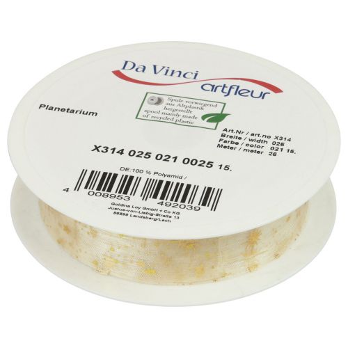 Product Ribbon Christmas, organza ribbon white star pattern 25mm 25m