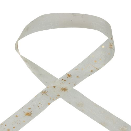 Product Ribbon Christmas, organza ribbon white star pattern 25mm 25m