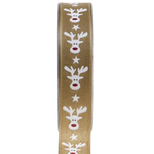 Floristik24 Christmas ribbon with reindeer brown 25mm 20m