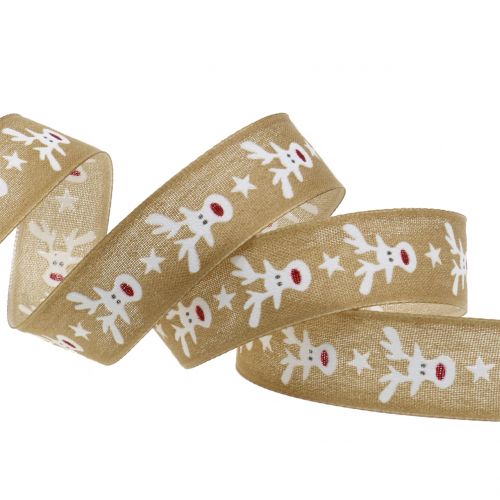 Product Christmas ribbon with reindeer brown 25mm 20m