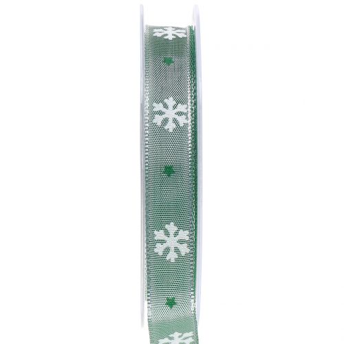 Floristik24 Christmas ribbon with snowflake green 15mm 20m