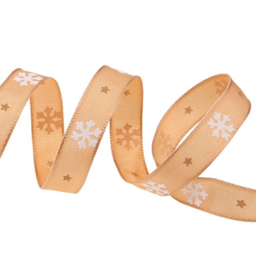 Floristik24 Christmas ribbon with snowflake orange 15mm 20m
