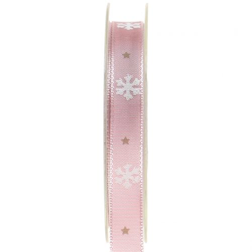 Product Christmas ribbon with snowflake pink 15mm 20m