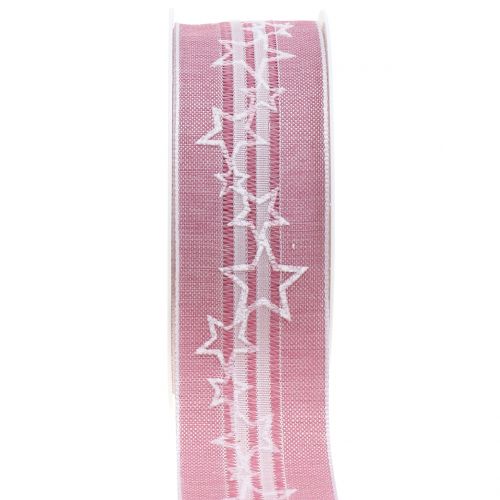 Floristik24 Christmas ribbon with star old pink 35mm 15m
