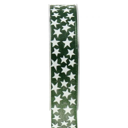Floristik24 Christmas ribbon with star green, white 25mm 20m