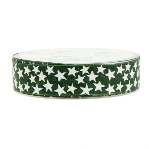 Floristik24 Christmas ribbon with star green, white 25mm 20m