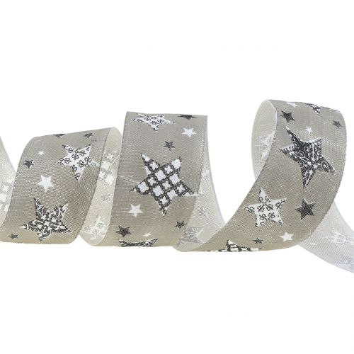 Floristik24 Christmas ribbon with star motif gray 40mm 20m