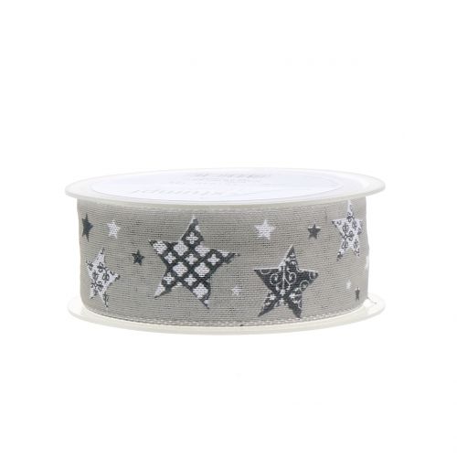 Floristik24 Christmas ribbon with star motif gray 40mm 20m